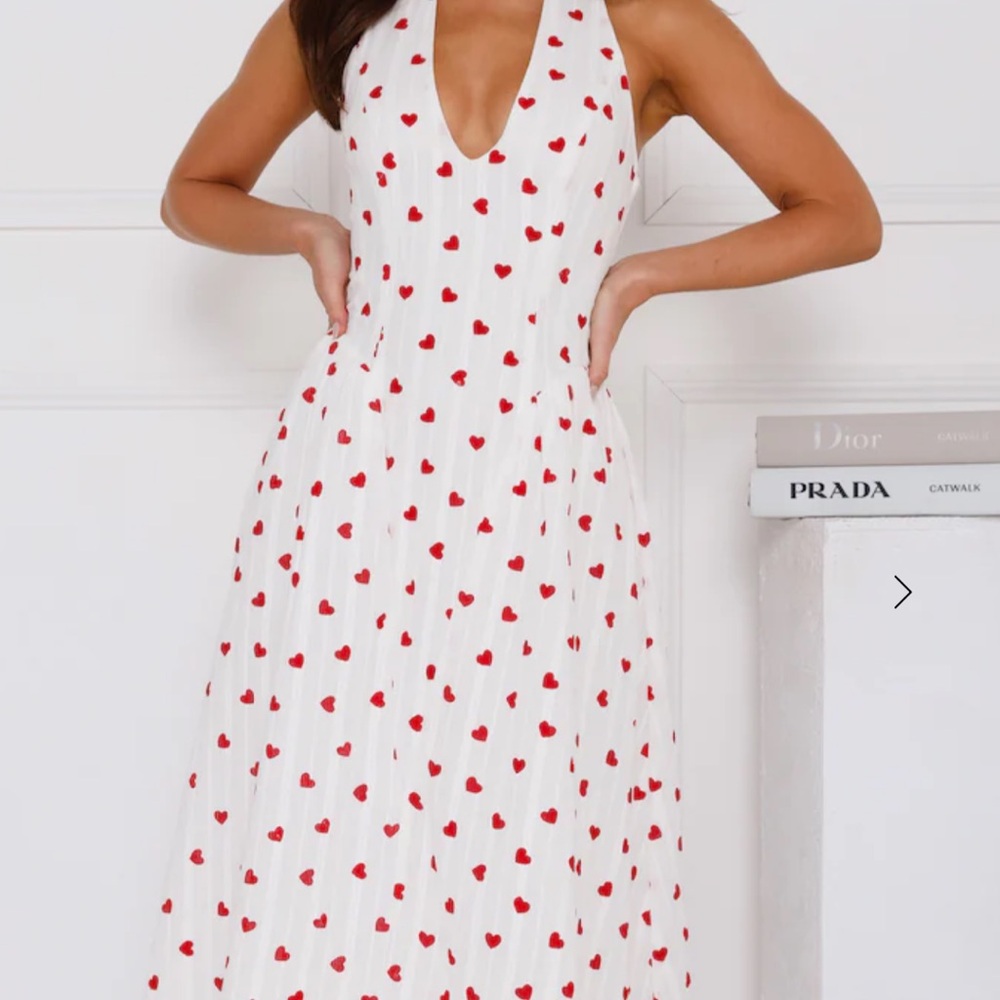 Hello Molly White And Red Heart Halter Dress - image 1